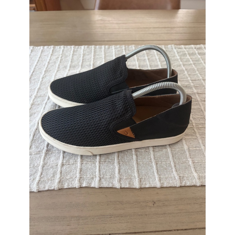 black OluKai Pehuea slip-on sneakers lightweight mesh signature drop-in heel 8.5